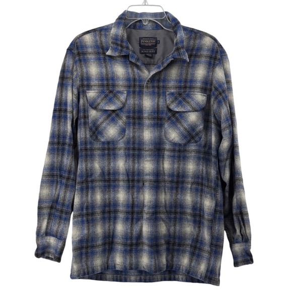 Pendleton Other - Pendleton Board Shirt Men Medium Blue Grey Plaid 100% Virgin Lace Wool Button Up